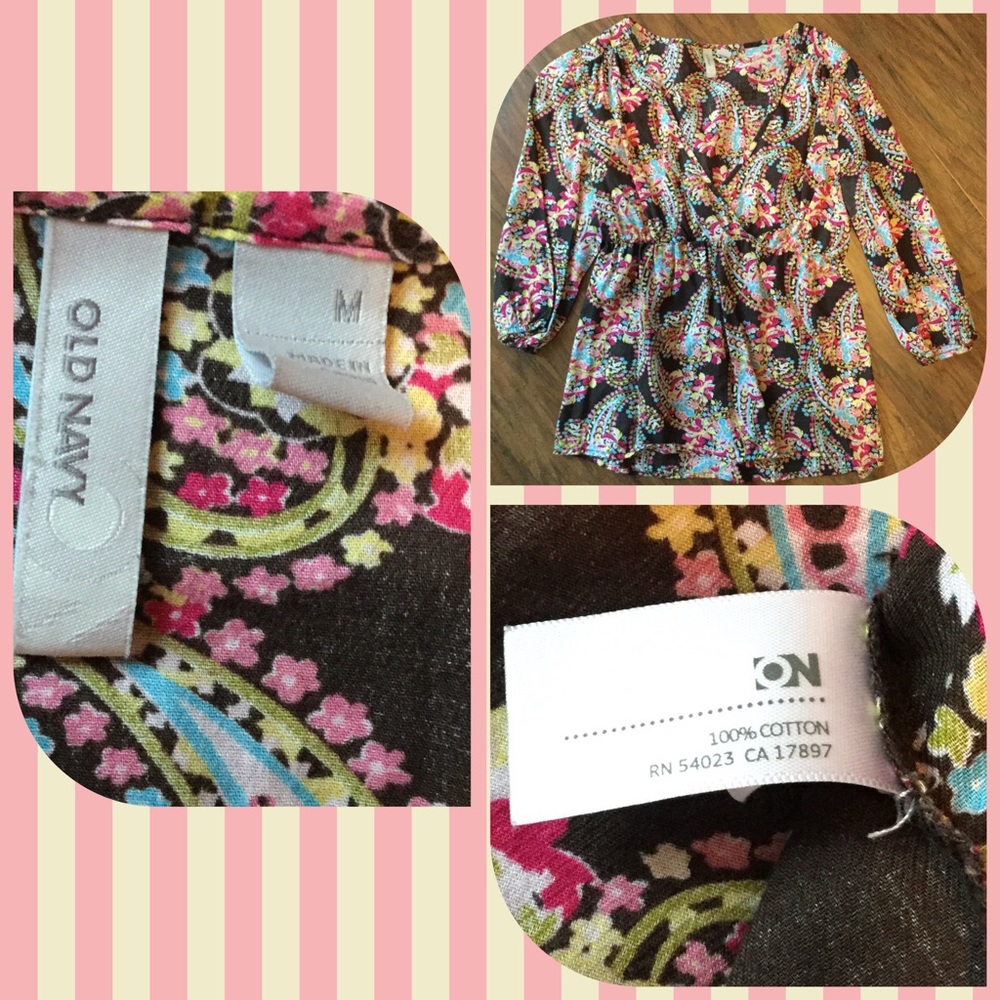 Patterned V-neck Old Navy Blouse M 100% cotton - Picture 5 of 5
